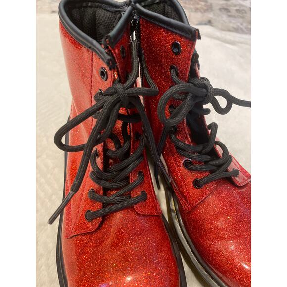 DR. MARTENS DOC 1460 Glitter Lace Up Boots Red Shiny Sparkly Girls US 3 EU 34 - Picture 5 of 7